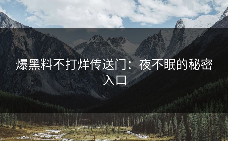 爆黑料不打烊传送门：夜不眠的秘密入口